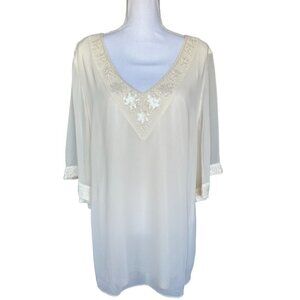 Badgley Miechka American Glamour Blouse Top Size XL Beaded Sequin Sheer Overlay